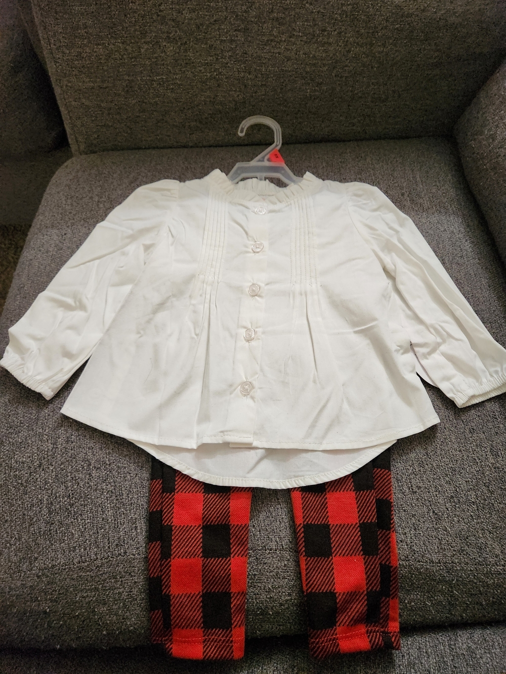 Wonder Nation White Button-Front Girls Blouse And Plaid Pants For Girls Size 18M